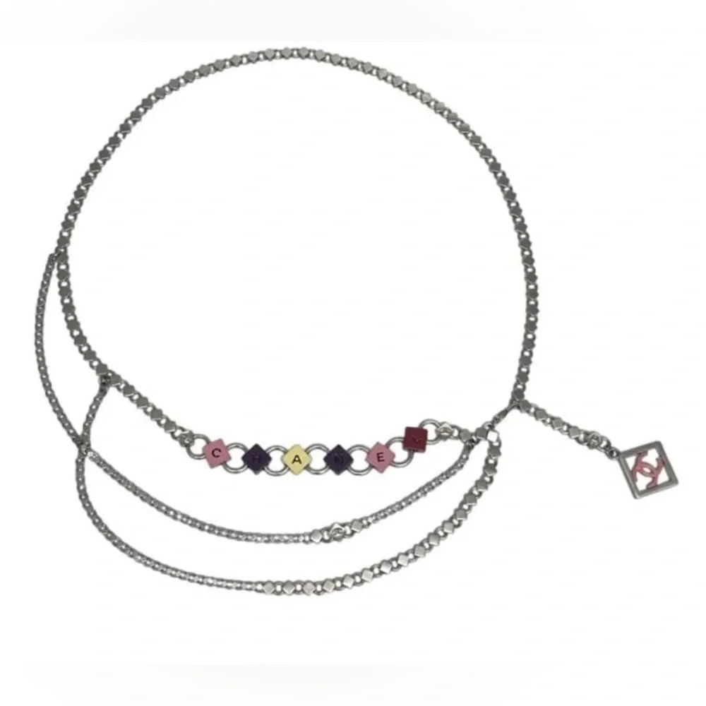 CHANEL Vintage Silver Multi Chain Block Letters Logo Belt or Necklace CHANEL Women main image 4